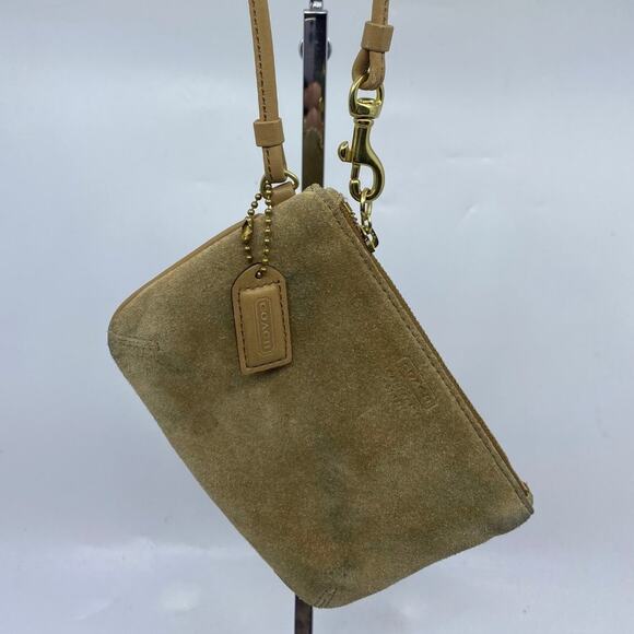 Coach Handbags - COACH Tan Velvet Fabric Wristlet